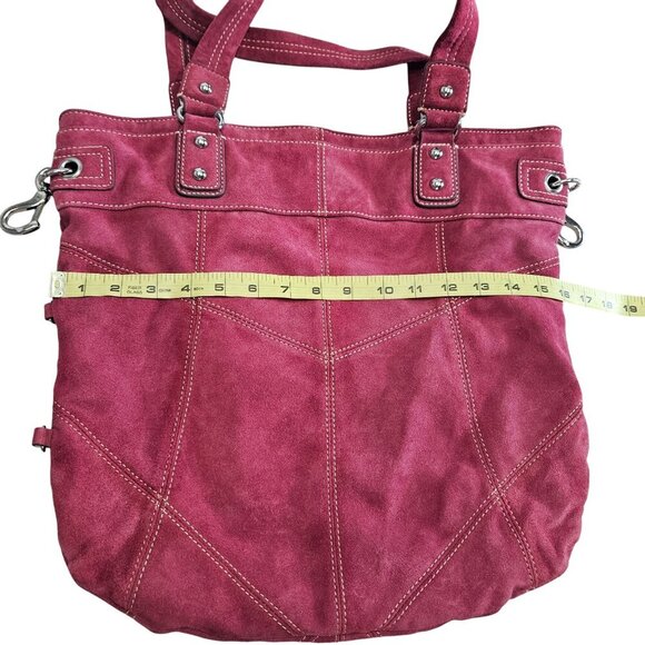 Red Suede Hype Large Tote Bag With Black Patterned Interior & Silver‎ Hardware - Picture 7 of 10